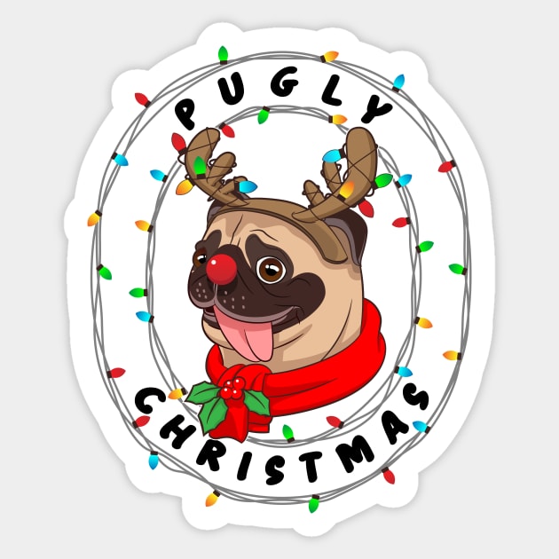 Funny Cute Pug Cool Pugly Christmas Costume Gift Sticker by teeleoshirts